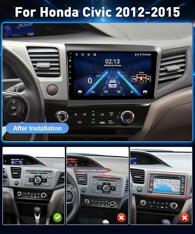 Leadfan Car Stereo Radio for Honda Civic 2012 with Carplay Android Auto, 9Inch Screen for Civic Car Play with GPS Navigation SWC FM Bluetooth Backup Camera (2G+32G for Honda Civic 2012)