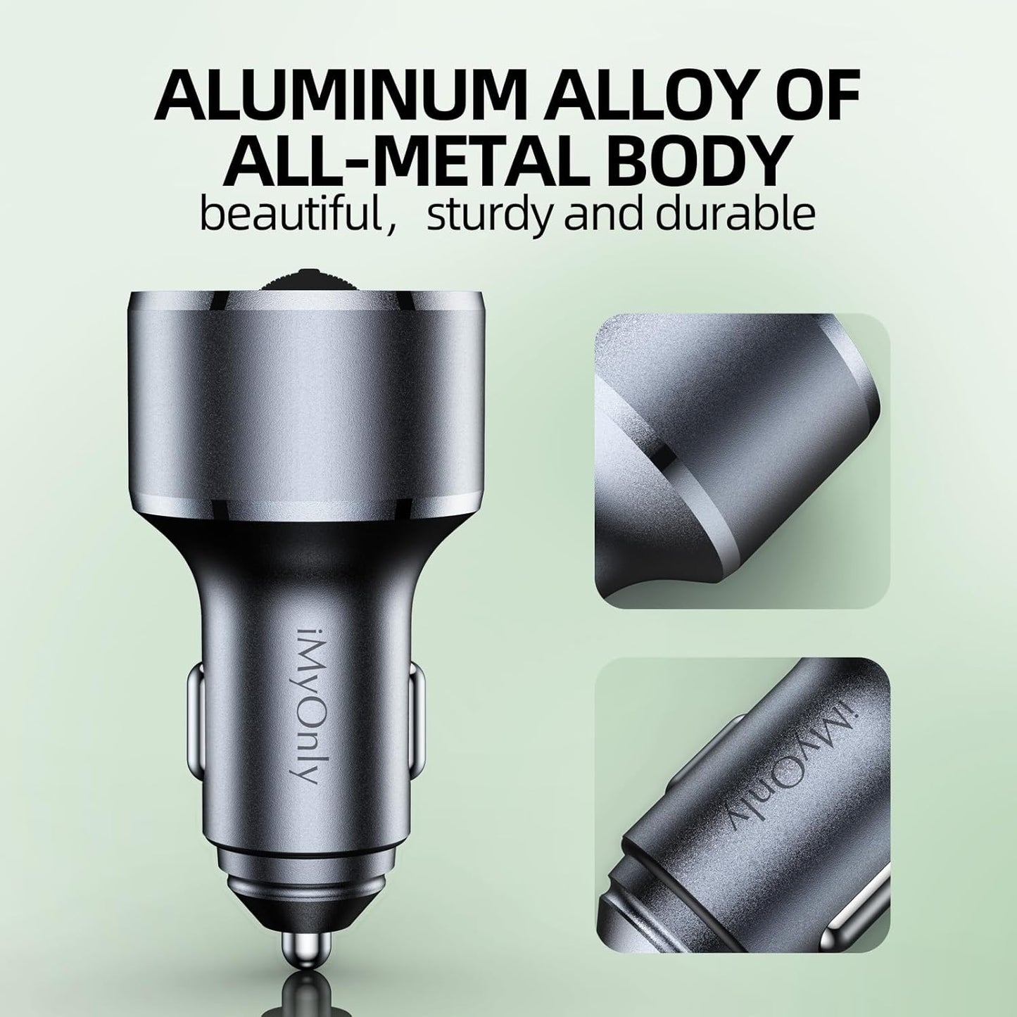 AUX Car Adapter FM Transmitter,iMyOnly QC/PD All-Metal Bluetooth V5.3 AUX Adapter for Car Music Player, Bluetooth Transmitter with Hands-Free Calling