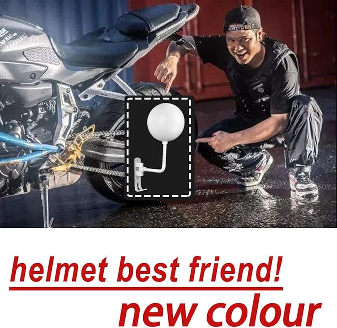 SNAGMO White 180° Motorcycle Helmet Rack, Rotation Metal Helmet Holder Wall Mounted Helmet Rack Motorcycle with 2 Hooks Helmet Hanger for Motorcycle Bike Coats, Caps, Baseballs, Rugby Helmet