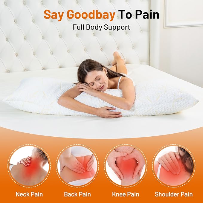 Primesoft Full Body Pillow with Removable Pillowcase for Adults,（Memory Foam Filling）（Long Pillow for Side Sleepers） （Fluffy and Firm）（Adjustable Filling）（20×54 Inch，Gold）
