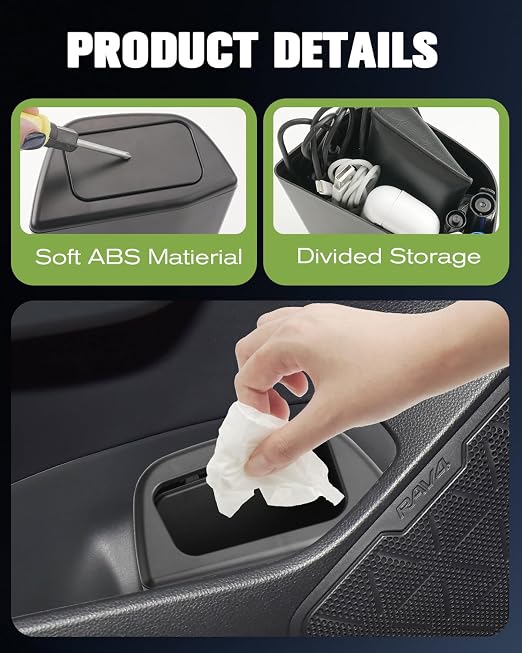YEE PIN Toyota RAV4 2025 Trash Can Bin with Lid for Door, Black ABS Plastic, Quart Size, Custom Fit for Driver Side Door Pocket (LE/SE/XLE Premium/Woodland/XSE/Limited) Accessories