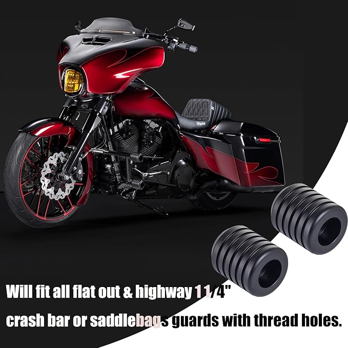 Advanblack Motorcycle Frame Sliders Machined CNC Alumium Crash Bar Slider Fit All Flat Out & Highway 1 1/4" Crash Bar Saddlebags Guards (Black)