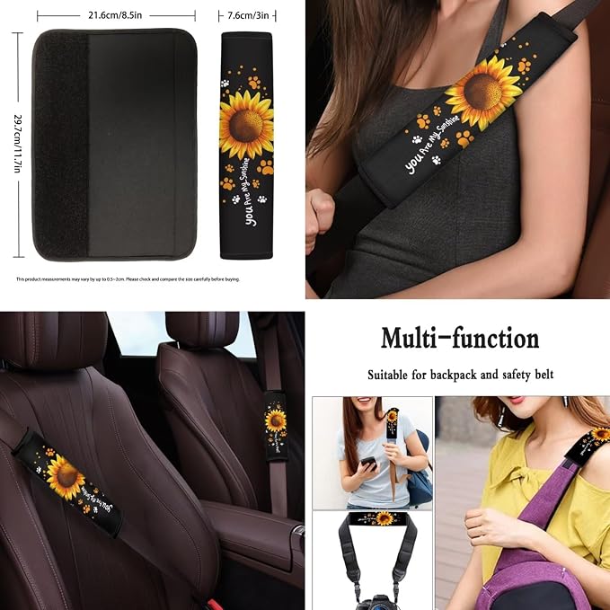 POLERO You are My Sunshine Car Seat Cover Set for Women Cute Dog Paws Print Car Accessories 11pcs Steering Wheel Cover Sets with Keychains