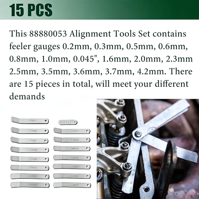 15PCS Feeler Gauge Tool Set - Fit for Volvo Mack MP7 MP8 MP10 D12 D13 D16 Engines Replaces# 88880052 88880053 85111377 Exhaust Valve Adjustment Kit