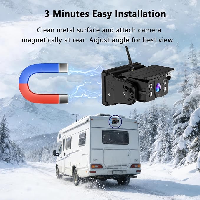 Magnetic Wireless Backup Camera + 5 Inch Monitor System, LASTBUS Solar 2 Split HD Display + Rechargeable Battery IP69 Waterproof Night Vision Rear View Camera for RV Car Trailer Truck Camper