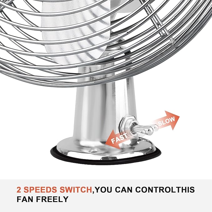12V Portable Fan RV | Truck Cooling Heavy Duty 9" Metal Clip-On Car Fan Bus | Boat | Forklift | Car | Camper | Lawn | Mower | Tractor 2-Speed High Velocity Silver