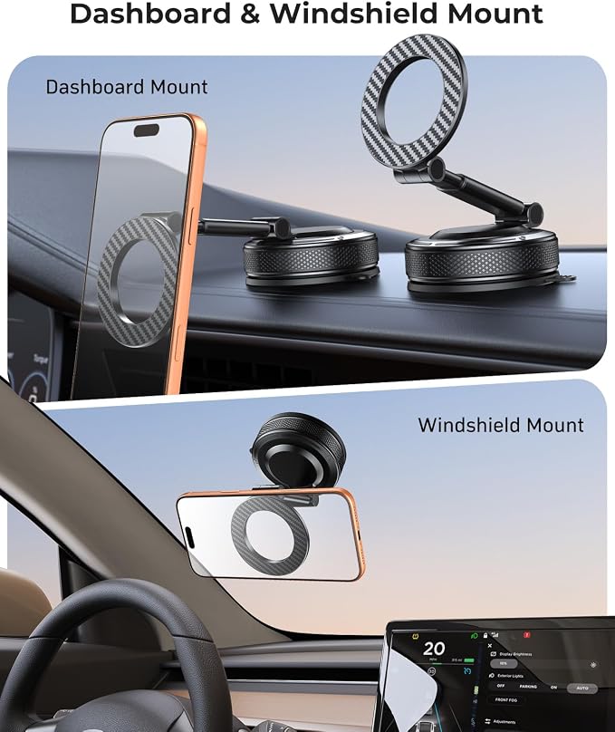 Car Phone Mount for Your Car, Magnetic Phone Holder for Car with Extendable Arm, Foldable Dashboard Phone Mount Designed for Larger Phones Compatible with iPhone 17/16/15/14/13/12