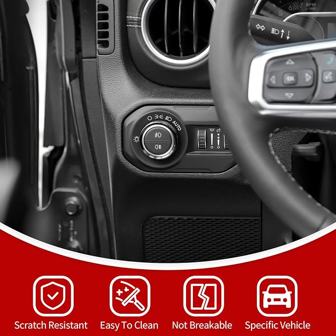 JeCar JL Switch Button Covers Window Control Air Conditioner Headlight Volume Radio Knob Trims Interior Accessories Compatible with Jeep Wrangler JL JLU 2018-2026 & Gladiator JT 2020-2026, Black