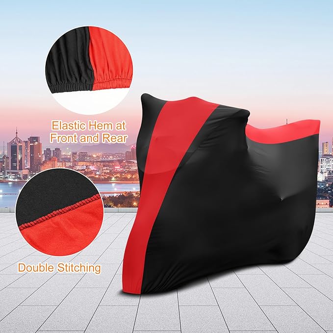 Indoor Motorcycle Cover, Soft Stretch Elastic Dustproof Protection Windproof Cover for Bike, Black and Red Stitching Motorcycle Cover for 96 x 41 x 49 in