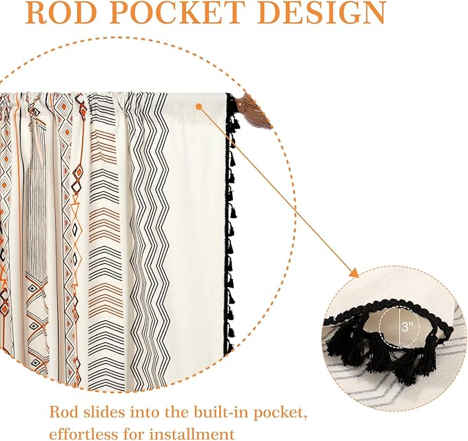 ColorBird Boho Curtains 2 Panels Orange Patterned Window Treatment Striped Geometric Aztec Western Curtain & Drapes for Living Bedroom Dining Room 63 Inch Length Boho Chic Deco