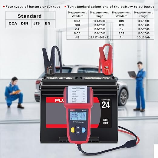 UNI-T UT675A 12V/24V Car Battery Tester with Printer, 40-2000 CCA Automotive Battery Load Tester, Battery Analyzer&Checker Alternator Tester for Car Truck Motorcycle, USB Data Transfer