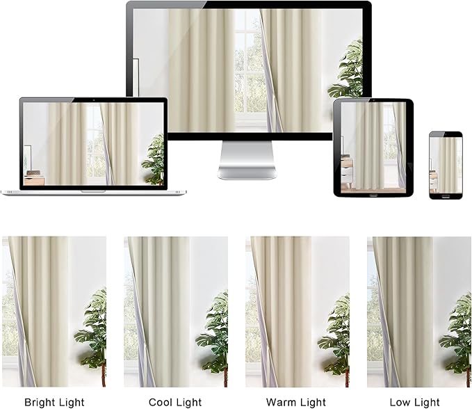XWZO 100% Blackout Curtains 63 Inches Long with Tiebacks- Privacy Protection & Noise Blocking Window Draperies Grommet Top with Black Liner for Bedroom/Living Room, Beige, W52 x L63, Set of 2