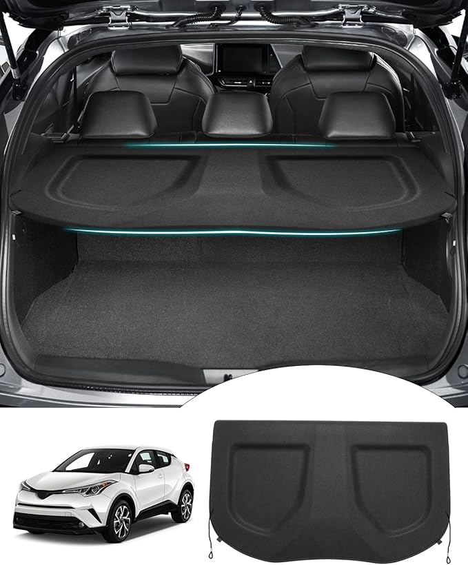 Powerty Cargo Cover for Toyota C-HR 2018-2022 Accessories Trunk Security Shield Shade CHR Trunk Cover Black (Can Withstand The Load)