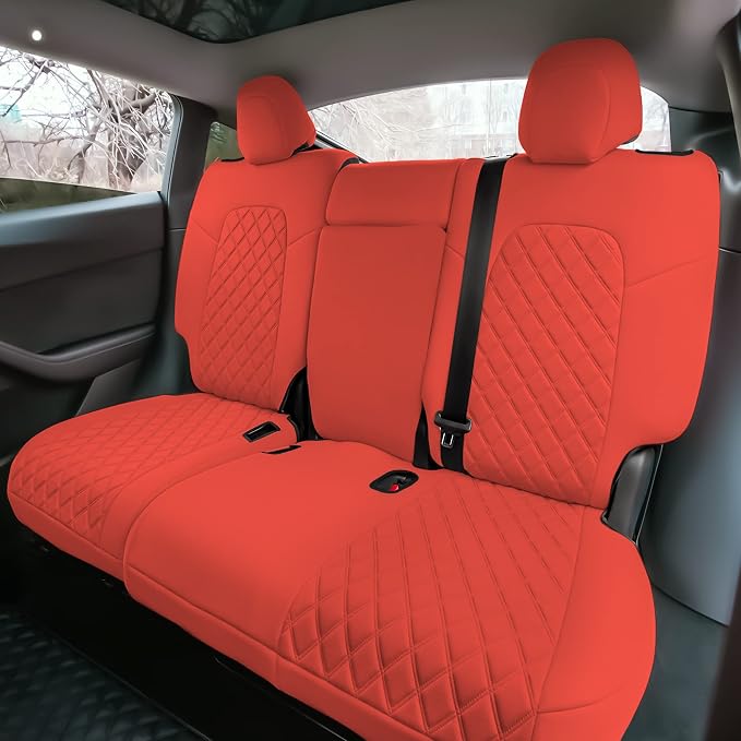 FH Group Custom Fit Car Seat Covers Specifically Made for 2020-2025 Tesla Model Y Ultraflex Neoprene Water Resistant Automotive Seat Covers - Full Set Solid Red
