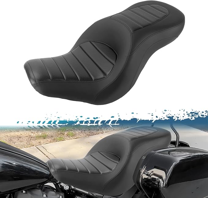 One-Piece Driver Passenger Seat Motorcycle 2-Up Seat Compatible with Harley Sport Glide FLSB Low Rider FXLR FXLRS FXLRST 2018-Later (Black Stripe Stitching)