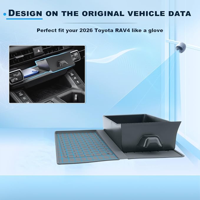 (2PCS) 2026 RAV 4 Wireless Charger Mat & Hidden Drawer Set for 2026 Toyota RAV 4 (6th Gen) Non-Slip Silicone Charging Pad Cover & Removable ABS Console Organizer, 2026 RAV 4 Interior Accessories