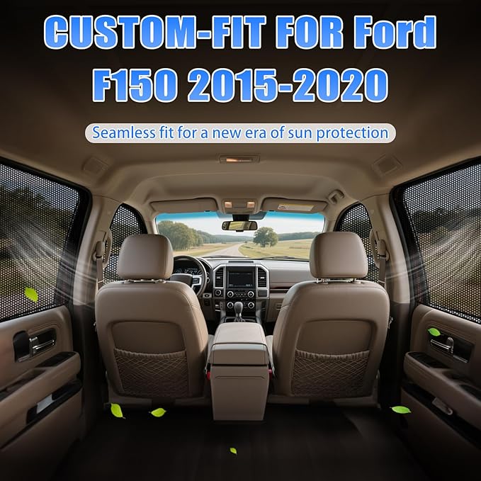 ZATOOTO F-150 Car Window Shades for 2015-2020, F-150 Car Window Screen for Camping Baby Window Shade, Full Coverage Side Window Shade with Breathable Mesh