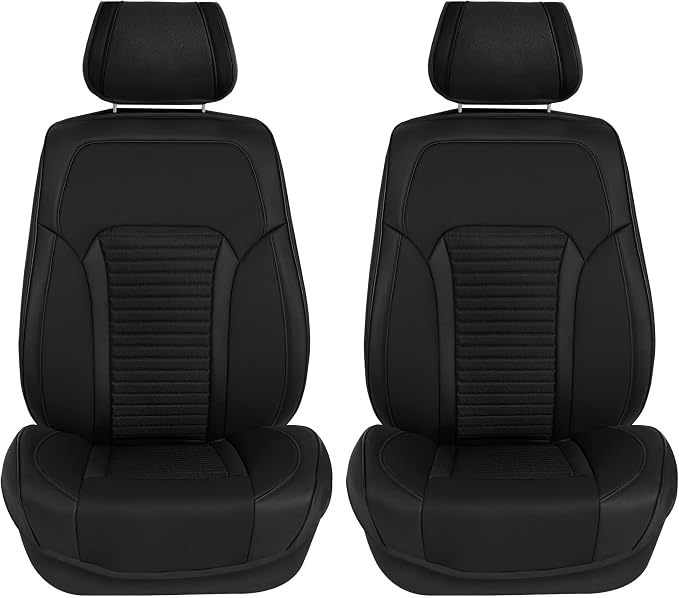FH Group Car Seat Cover Cushion - 2 Pack Seat Covers for Cars Trucks SUV, Faux Leather Car Seat Cushions, Waterproof Car Seat Cover Cushion, Universal Fit Car Seat protector Front Set Black