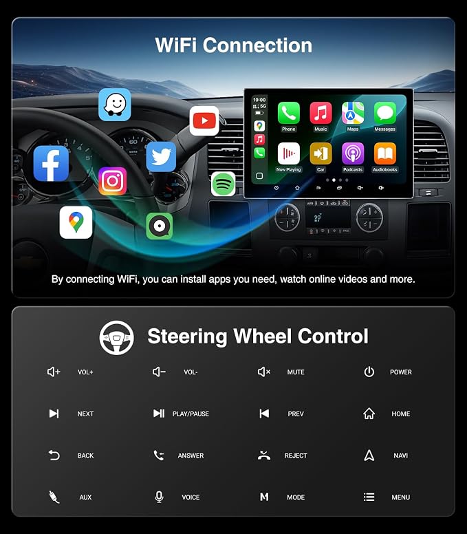 Touchscreen Car Stereo Radio Upgrade for Chevy Silverado 2007-2013 GMC Sierra Yukon Buick Enclave Replacement Head Unit Installation Kit Built in CarPlay Android Auto (11.5" 4G+64G)