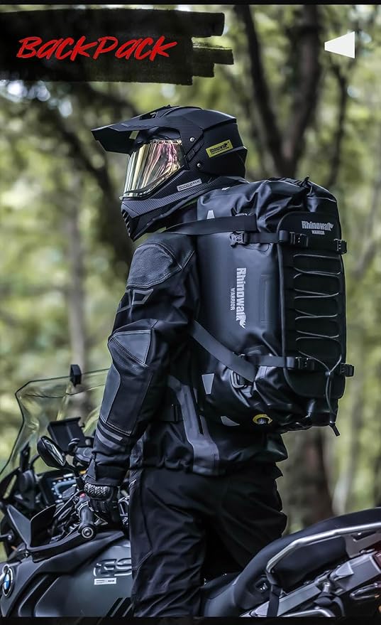 Rhinowalk Motorcycle Saddle Bag 40L – Waterproof Rear Seat Tail Bag with Expansion Panel, MOLLE System & Backpack Carry