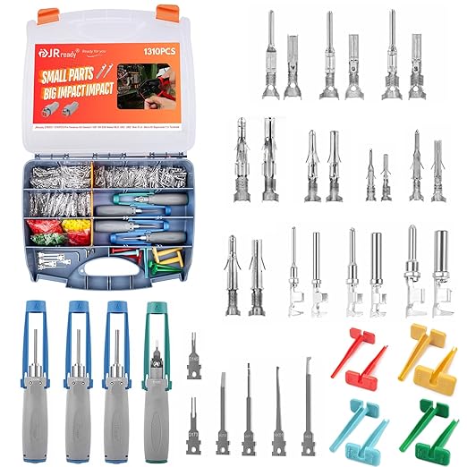 JRready ST6531 Pin Connectors Male Female Crimp Contact Pins Terminals Kit Deutsch 12 16 20 Molex MLX 093” 062” Micro-Fit Mini-Fit Jr. Superseal 1.5 Terminal with Pin Extractor Removal Tool 1310Pcs