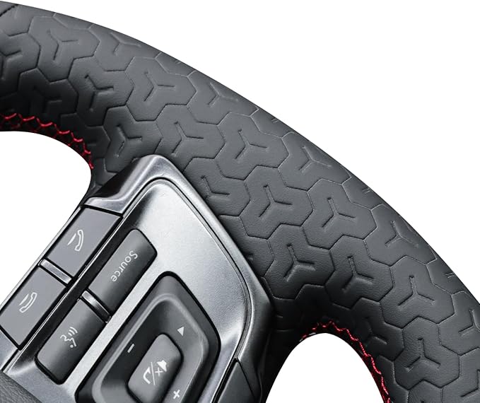 MEWANT Hand Stitch Black Smooth Geom Embossed Artificial Leather Steering Wheel Cover for Subaru WRX STI 2015-2021