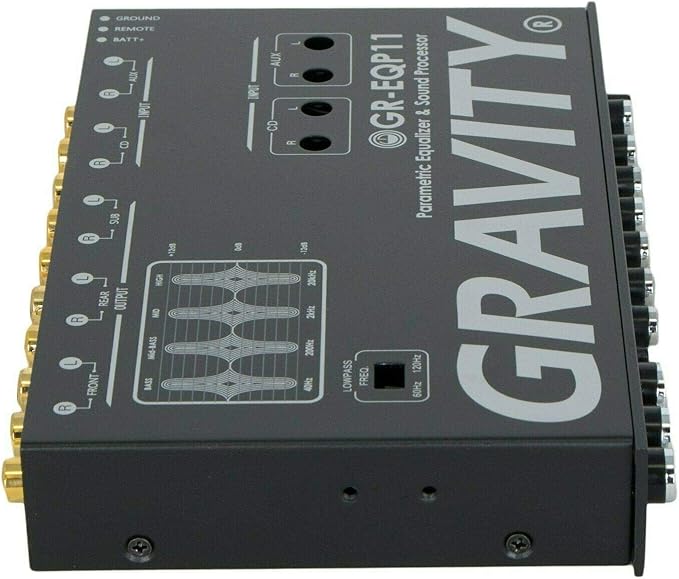 Gravity GR-EQP11 Digital Bass Machine 1/2 Din 9V 4-Way Car Parametric Equalizer w/Front, Rear + Sub Output and Night Illumination