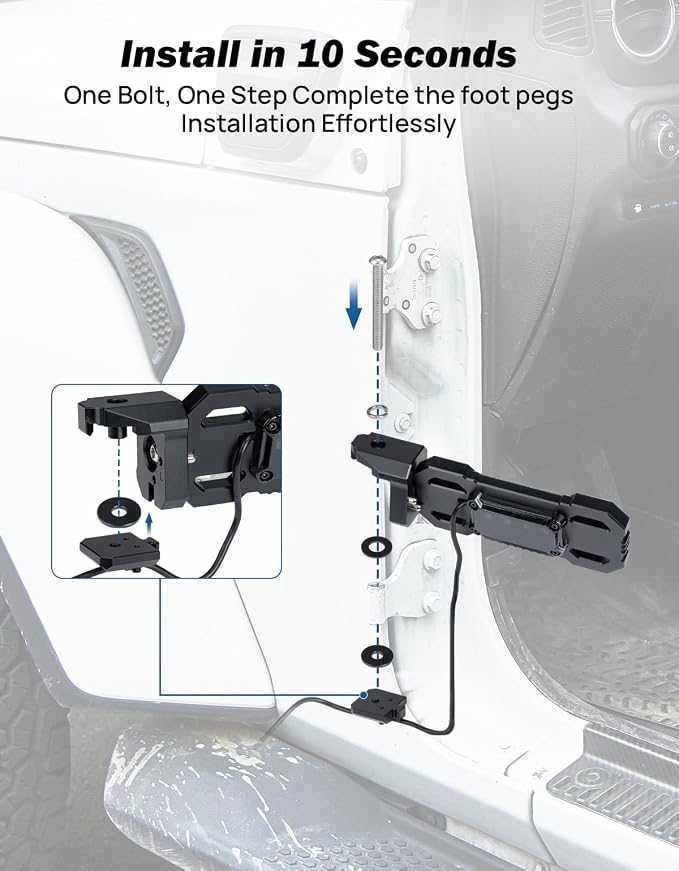 JOYTUTUS CNC Foot Pegs Doors Off with 7 Lighting Modes Compatible with 2007-2025 Wrangler JK, JL & Gladiator JT, Exterior Door Hinge Foot Rest Pedals Footrests