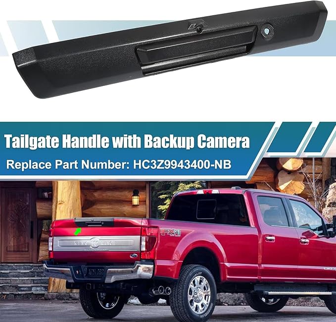 Tailgate Handle with Backup Camera for 2017-2022 Ford F250 F350 F450 Super Duty Without Release Button Pickup Truck Rear View Parking Reverse Camera Replacement OE# HC3Z-9943400-NB HC3Z-9943400-NA