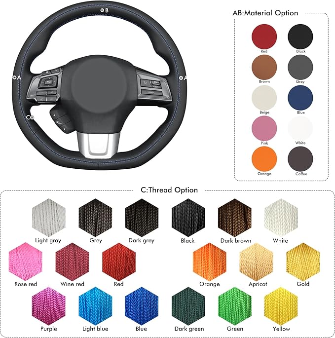 MEWANT Hand Stitch Steering Wheel Cover Wrap for Subaru WRX 2015-2021 / WRX STI 2015-2021 Steering Wheel Accessories for Subaru WRX