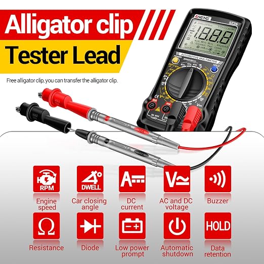 ANENG SZ26 Multimeter,Digital Automotive Engine Analyzer with 500-10000RPM Tach,Dwell Angle,Duty Cycle,DC Current,AC/DC Voltage,Amp,Ohm,Large LCD,Data Hold,Versatile Tester for Car Diagnostics