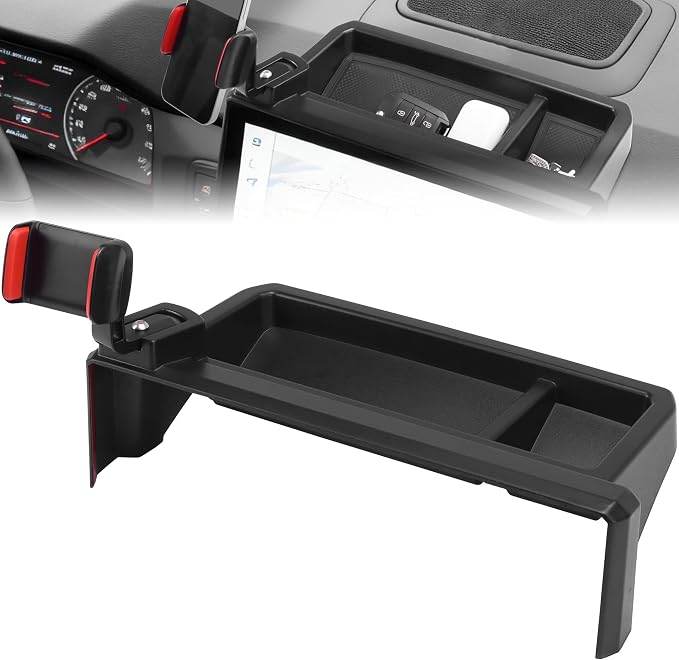 Phone Holder Dash Organizer Fit for Toyota Tacoma 2024-2026 | Fit for 4Runner 14 in screen, 360 Degree rotation phone mount, dashboard screen storage tray