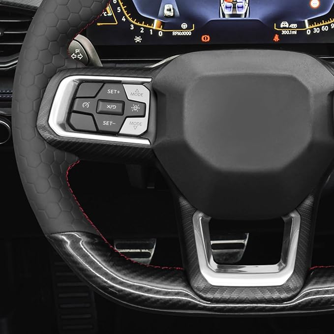 MEWANT Hand Stitch Black Shiny PU Carbon Fiber Embossed Artificial Leather Steering Wheel Cover for Ford Mustang 2024