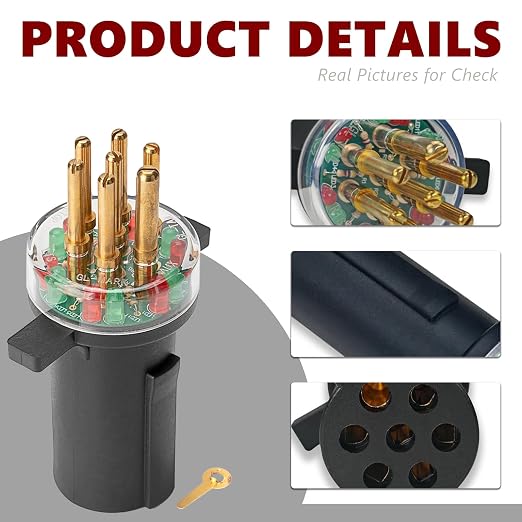 7-Way Round Pin Trailer Truck Circuit Plug Tester Replace 7865L | LED Indicators, Durable & Accurate Diagnostic Tool for Truck Drivers & Mechanics 5 Pack
