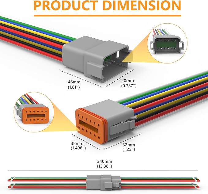 Newdeli Deutsch 12 Pin Connector Kit Waterproof Electrical Connector 16 AWG Male and Female Automotive Wire Connectors for Car Truck Boat, Dt Connector 1 Sets