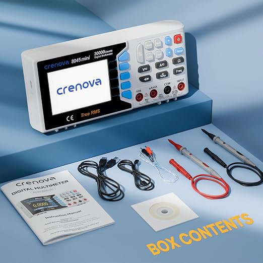 Crenova 30000 Counts True RMS Digital Multimeter, Desktop Bench Multimeter for Lab & Industrial Use. USB Data Logging, CAT II 600V. Measures Voltage, Current, Resistance, Capacitance, Temperature.