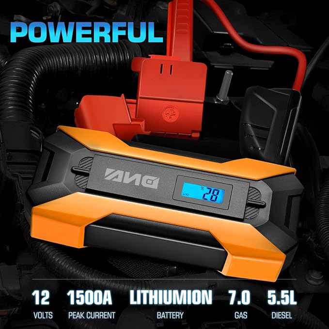 DNA Motoring 12V 1500A 15000 mAh Portable Car Battery Jump Starter, Battery Pack Chargers, Jump Box， for Up to 7.0L Gas & 5.5L Diesel Engine TOOLS-00215 Orange