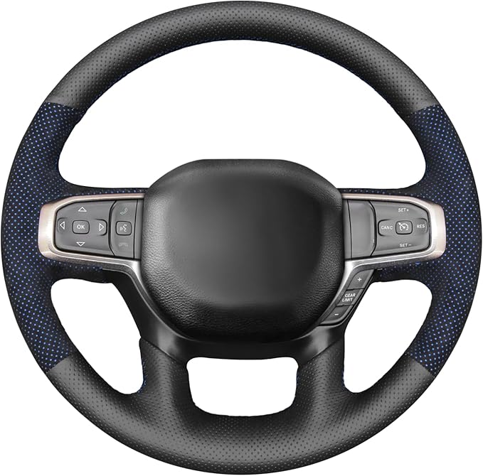 MEWANT Hand-Stitched Steering Wheel Cover Wrap for Dodge Ram 1500 2019-2023 Steering Wheel Accessories for Dodge Ram(Backsides Without Buttons)