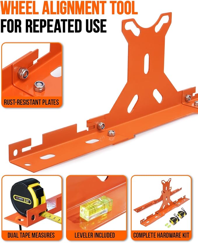 Wheel Toe Alignment Tool Kit for at Home DIY Garage Use, Stainless Steel Toe Plates with Dual Tape Measures, Quick Front-End Toe Check for Automotive Cars Trucks SUVs-Orange (Patent Design)