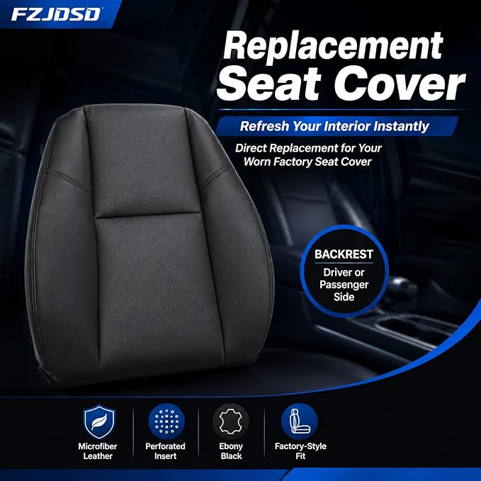 FZJDSD Black#194 196 197 Driver or Passenger Side Bottom & Top Back Microfiber Leather Replacement Seat Covers Compatible with Cadillac Escalade 2007-2014,Chevy Tahoe Suburban Silverado GMC Yukon