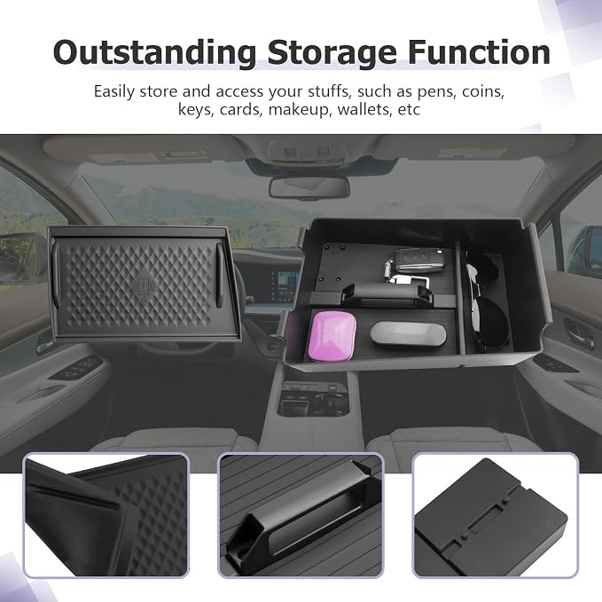 LUWU Center Console Organizer for 2025 2026 Nissan Murano SL/SV/Platinum Accessories Armrest Storage Box, Center Console Wireless Charging Protective Mat Murano 2026 Accessories 2-Pack