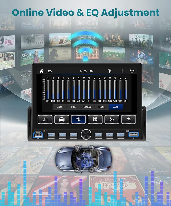 7’’ Single Din Radio Stereo with Wireless or Wired CarPlay Android Auto You-Tube, 1 Din Touchscreen Radio with Piano Keys,Car Stereo Support Mirror Link, Rear View Camera USB&Type-C FM SWC BT EQ MIC