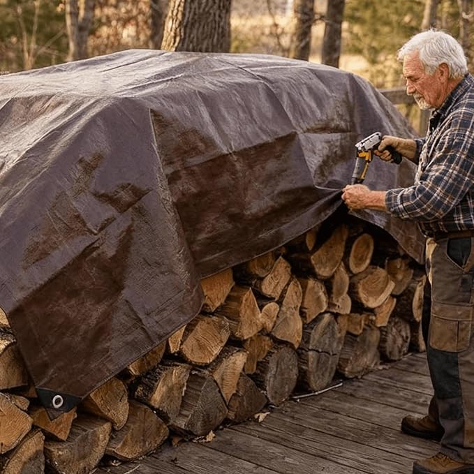 Tarps Heavy Duty Waterproof, 16 Mil Large Tarps with Grommets, UV Resistant and Tear&Fade Resistant, Brown Heavy Duty Tarps for Outdoors Patio Camping, 12 * 12FT