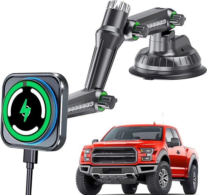 for MagSafe Car Charger, Phone Mount Holder for Truck,【11-inch Long arm】 15W Qi2 Magnetic Wireless Car Charging Windshield Dashboard, Truck Accessories, for iPhone 17 16 15 14 13 12 Series