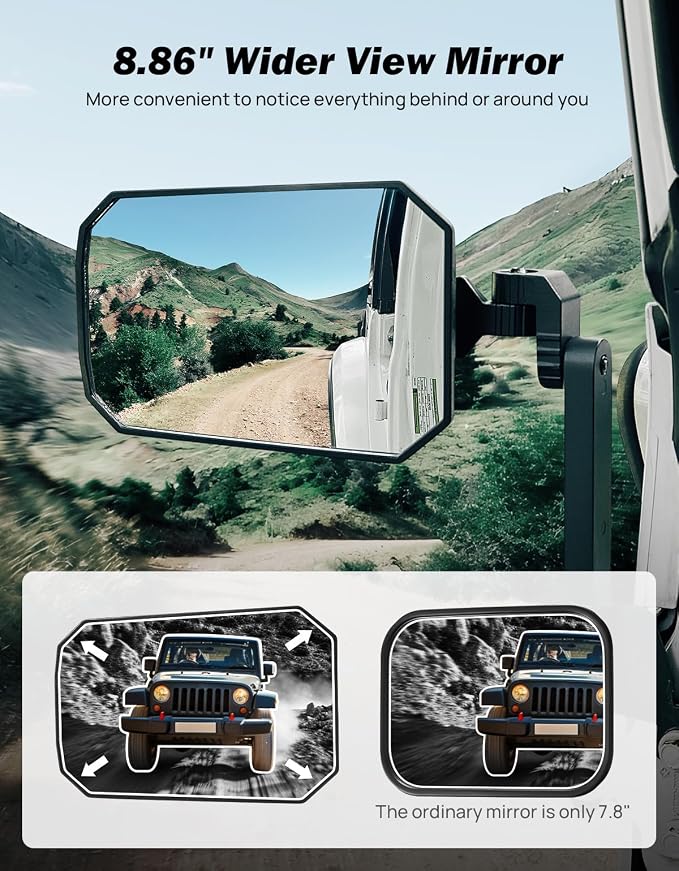 JOYTUTUS Mirrors Doors Off Compatible with Wrangler JK JL Gladiator JT, Door Hinge Mirror Anti-shake Wide Vision Easier Install, Doorless Side Quick Release Mirror