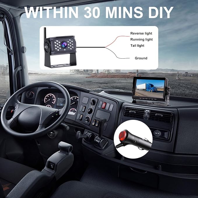 Wireless Backup Camera Digital Signal 7'' Plug and Play: Pre-Wired for Furrion System Rear View Camera HD 1080P Night Vision Waterproof Reverse Cam Monitor for RV Trailer Camper Van Car