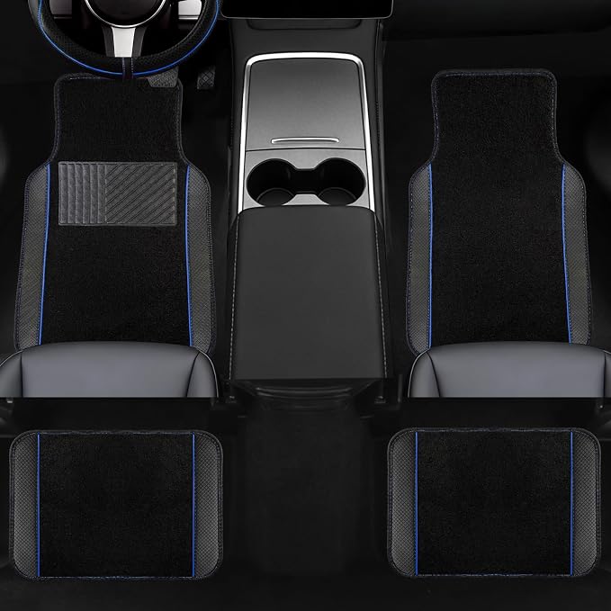 NBTEPEM 10 Pcs Car Floor Mats Full Set Car Accessories, Microfiber Leather Steering Wheel Covers 14.5-15 inch, Center Console Cover, Seat Belt Pads, Cup Coasters, Universal Interior Decor(Blue)