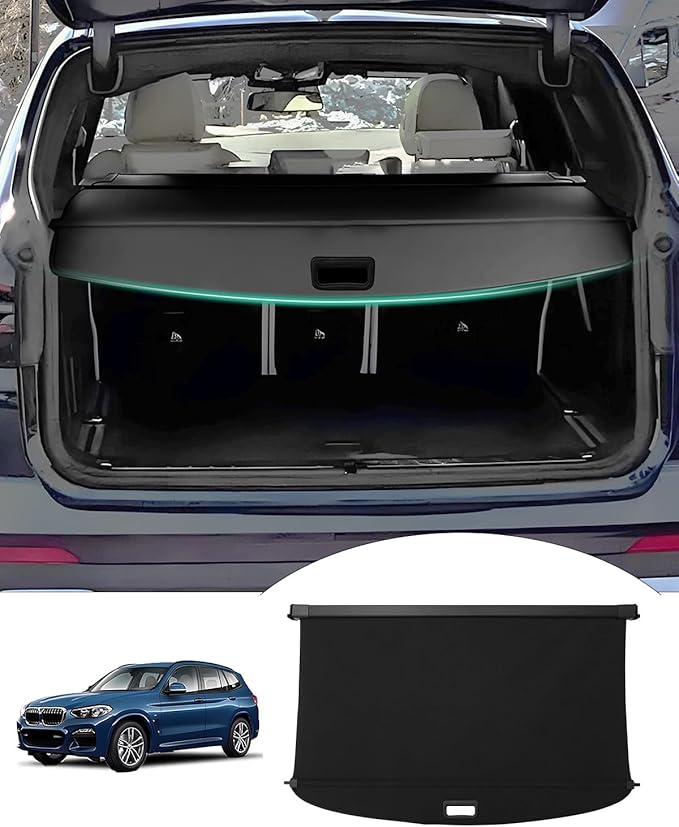 Powerty Retractable Cargo Cover for 2018-2024 BMW X3, Canvas Texture Trunk Cover Privacy Screen Rear Security Shade for BMW X3 Accessories