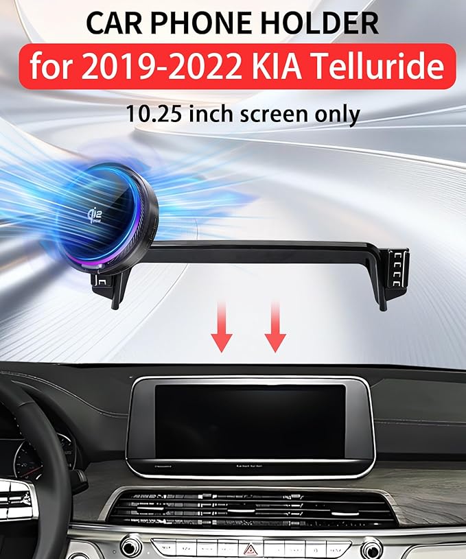 Qi2.2 25W Magnetic Car Mount Charger for 2019 2020 2021 2022 KIA Telluride Accessories, for Fast Charging Cell Phone Holder 10.25 Inch Screen Fixed Clip with Cooling Fan＆54W Fast Adapter