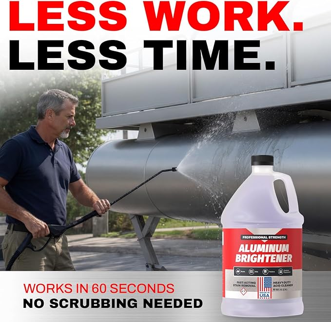 Concentrated Aluminum Brightener & Cleaner – Makes 15 Gallons – Removes Oxidation, Dirt, & Grime – Spray On Aluminum Cleaner for Boat Hulls, Pontoons, Trailers, Wheels, & RVs – Made in USA - 1 Gallon